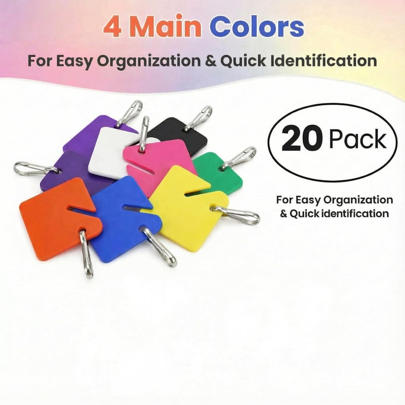 AdirOffice Colored Hanging Key Tags - Well Made Plastic Tags with Durable Hook - Ease of Tactile Identification for Home & Office - Pack of 20 - Image 2